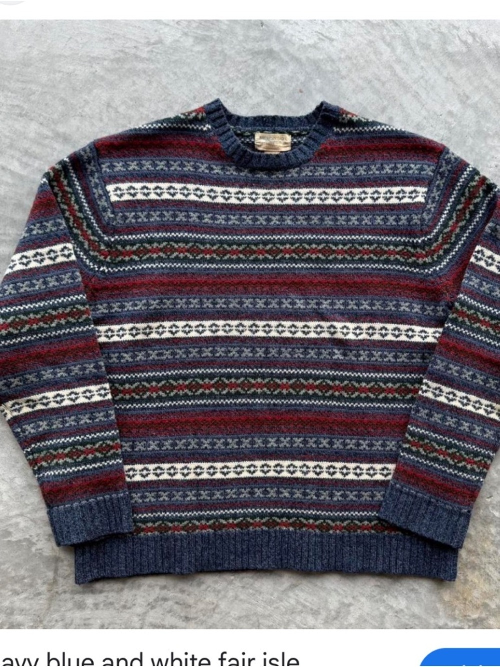 American Eagle vtg XLMen's Fair Isle Crewneck Sweater in Navy and White